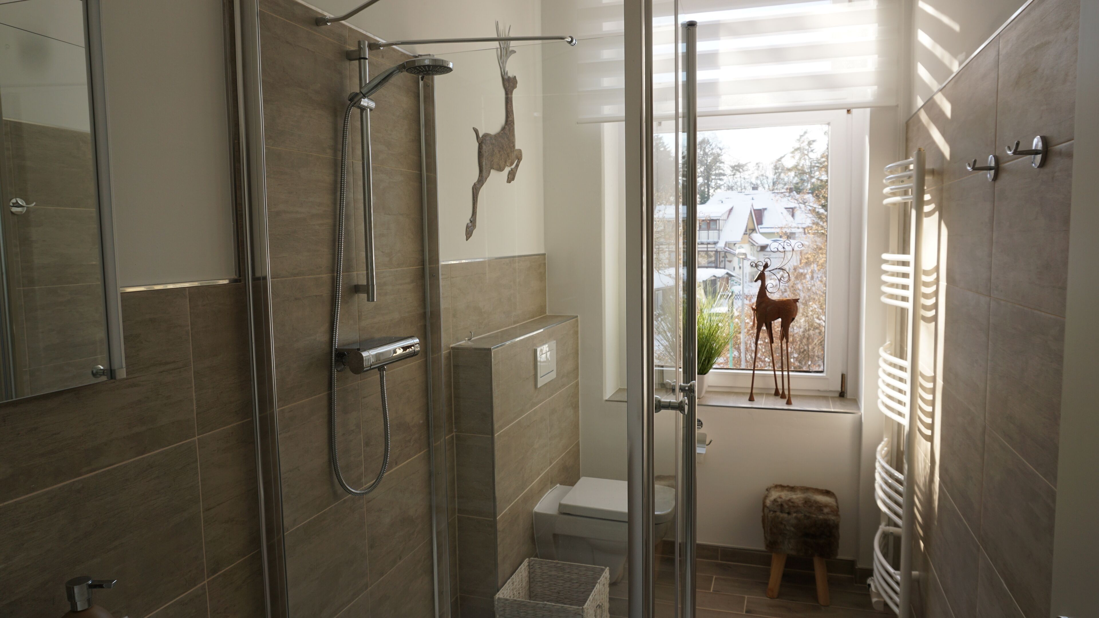 Dusche, Haartrockner, Handtücher, Seife
