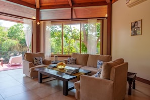 Skyfall Kashid, 5 Bedrooms | Living area | Flat-screen TV - Amã Stays & Trails Skyfall, Kashid (Murud)