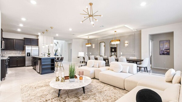 House, Multiple Beds, Pool Access, Pool View (4421KR WIR) | Living area - Elegant Resort Home With Loft, Private Pool & Spa (Davenport)