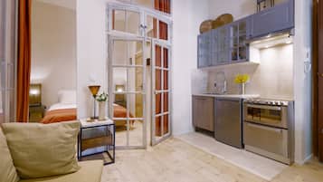Abstraction | Cuisine privée | Mini réfrigérateur, four, plaque de cuisson, lave-vaisselle