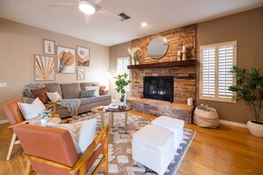 Smart TV, fireplace, video games, foosball