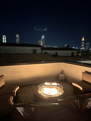 Terrace/patio - Rooftop City Views + Firepit • BeltLine Access • 3BR Townhome • Private Garage (Atlanta)