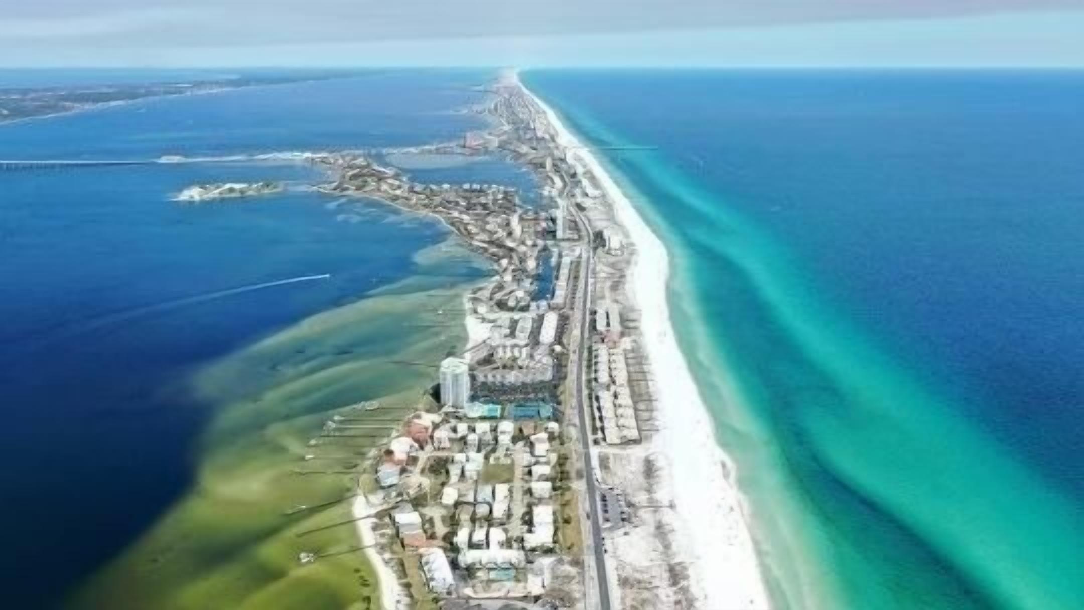 Gulf on the right and sound on the left
