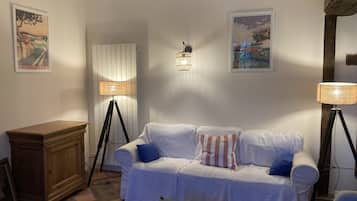 TV connectée, cheminée, lecteur de DVD, table de tennis de table