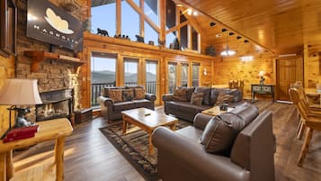 Smart TV, fireplace, video library