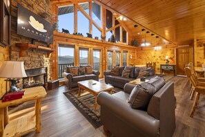 Smart TV, fireplace, video library