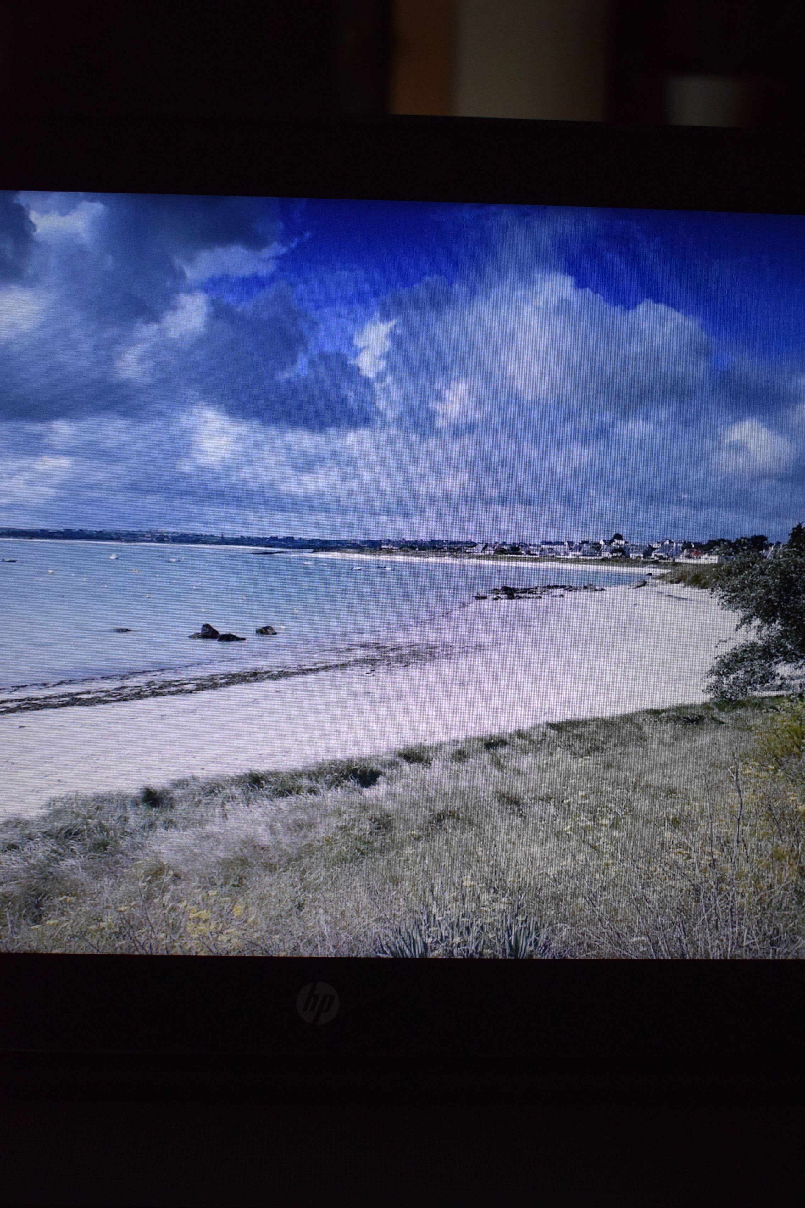 Une plage avec un ciel dégagé et une mer calme.