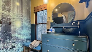 Eco-friendly toiletries, hair dryer, towels, soap
