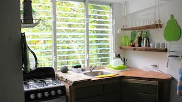 Fridge, oven, stovetop, coffee/tea maker