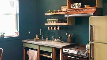 Frigorífico, microondas, horno y placa de cocina