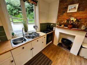 Fridge, microwave, oven, coffee/tea maker