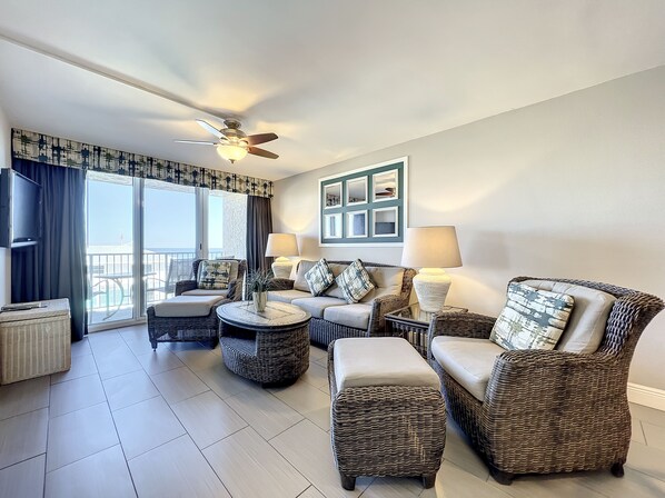 Smart TV, table football - Oceanview Condo | Pool, Game Room, Walk to Flagler Fun (New Smyrna Beach)