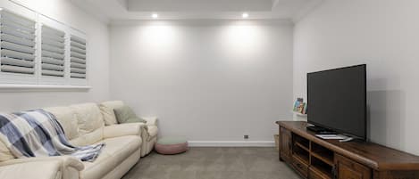 Smart TV, fireplace, DVD player