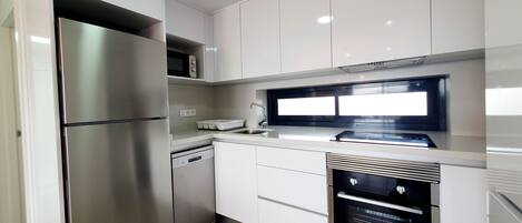 Fridge, microwave, oven, dishwasher