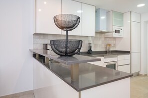 Fridge, microwave, oven, dishwasher