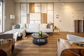 Apartment | Living area | 53-inch Smart TV with cable channels - MAMAD - Seabreeze Serenity Haven by Sea N' Rent (Tel Aviv)