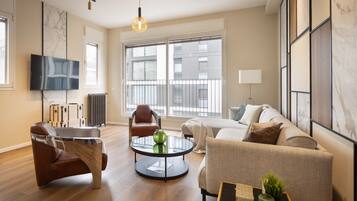 Apartamento | Área de estar | Smart TV 53 polegadas com canais a cabo