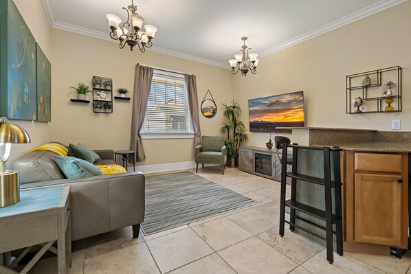 Smart TV, fireplace, printers