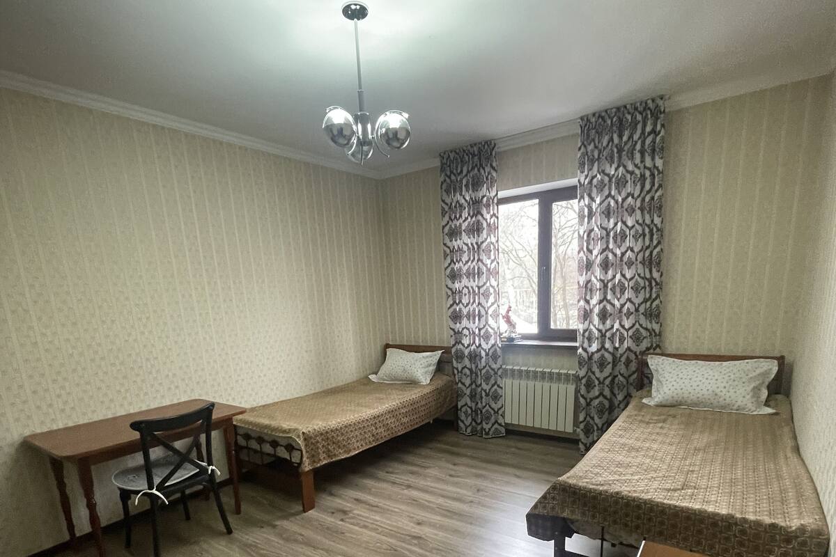 1 bedroom, desk, blackout curtains, iron/ironing board