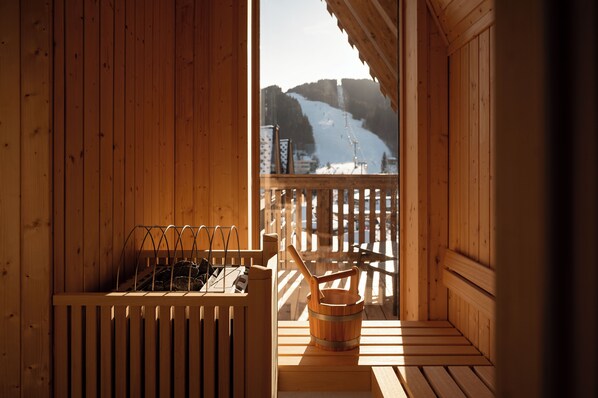 Suite, Sauna, Mountain View | 1 bedroom, hypo-allergenic bedding, in-room safe, laptop workspace