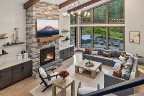 Smart TV, chimenea, videojuegos, futbolito