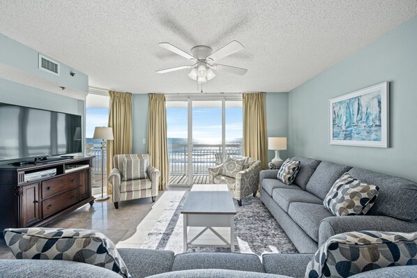 TV, DVD player - This spacious corner condo is your beach vacation answer. | Crescent Shores N. - 501 (North Myrtle Beach)