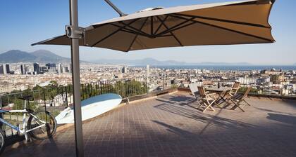 Panoramic apartment with large roof terrace in Naples, view of harbor, Vesuvius
