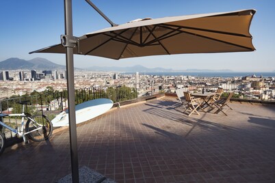 Panoramic apartment with large roof terrace in Naples, view of harbor, Vesuvius
