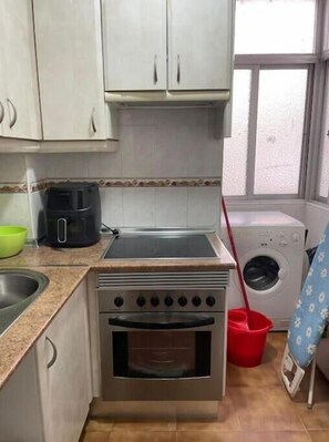 Fridge, microwave, oven, electric kettle