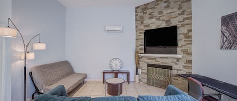 Smart TV, fireplace, printers