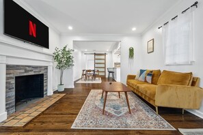 TV, fireplace, offices