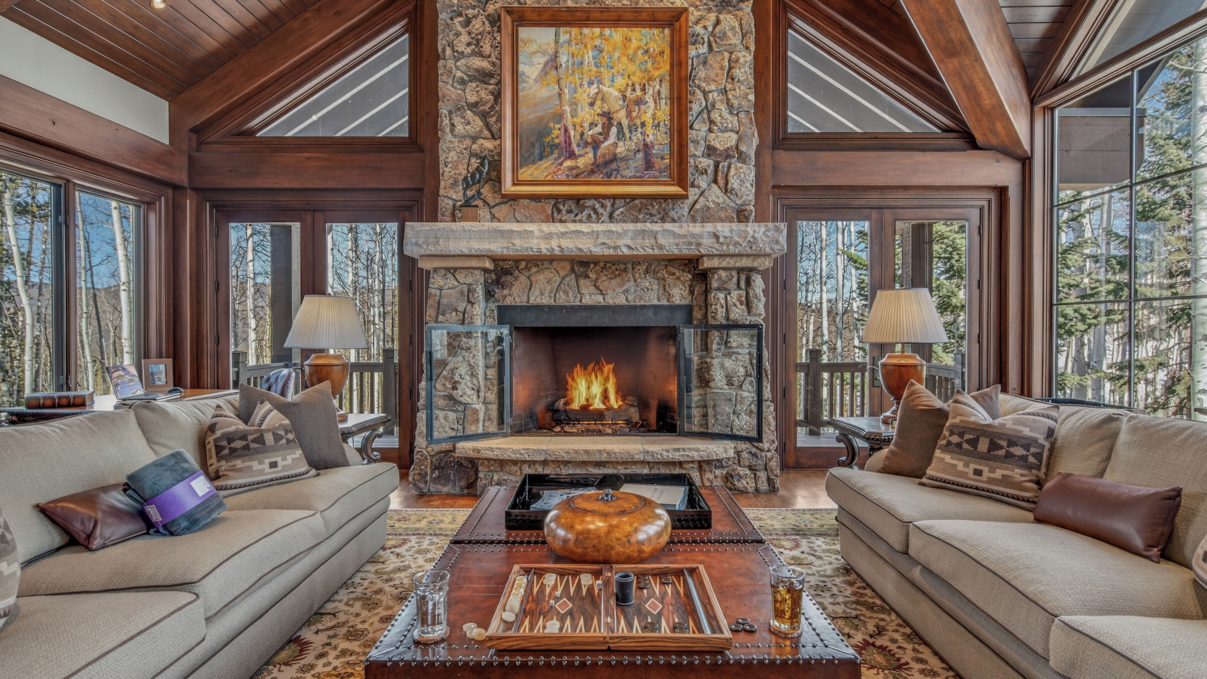 TV, fireplace, foosball