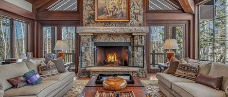 TV, fireplace, foosball