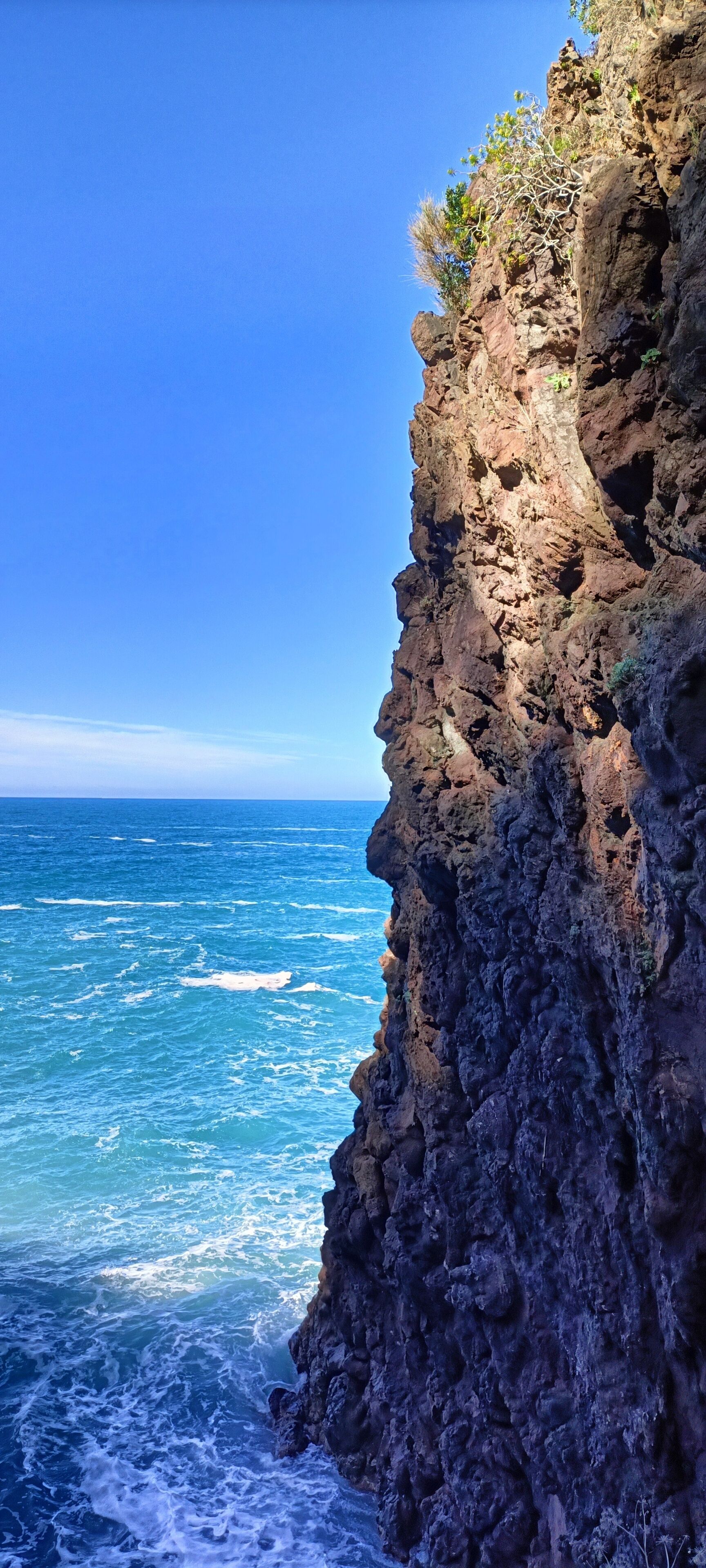 A coastal cliff with a view of the ocean.