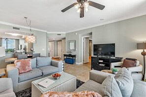 Condo, Multiple Beds (Indigo East 904) | Living area | TV