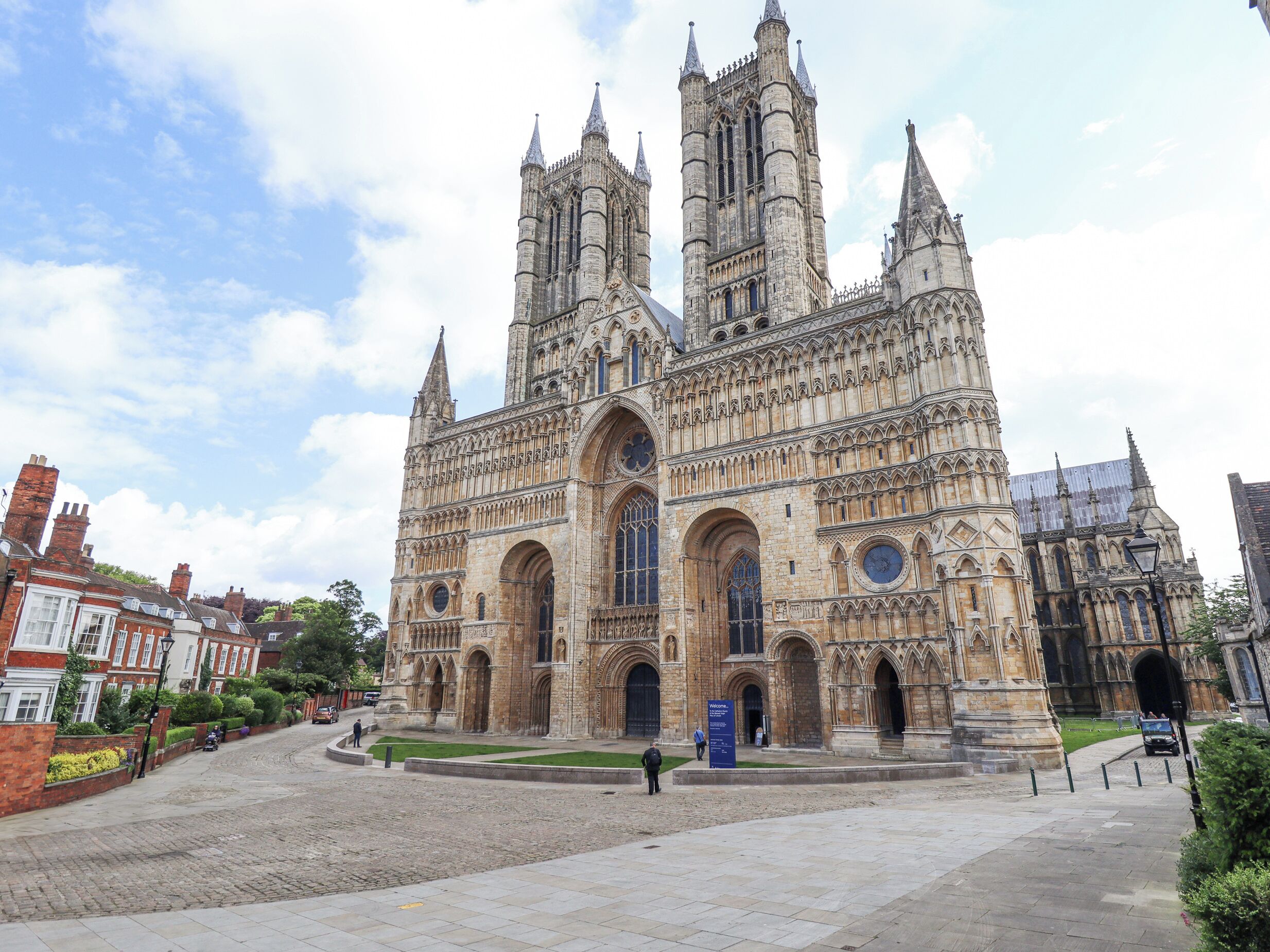 A historic cathedral with Gothic architecture, featuring tall spires and large arched windows.