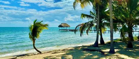 On the beach, sun-loungers, beach towels
