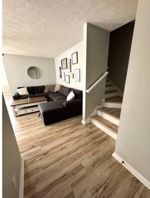 TV connectée, cheminée, livres