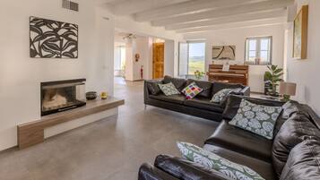 TV, fireplace, foosball