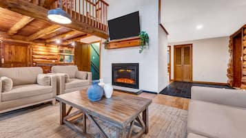 Smart TV, fireplace, video games, foosball