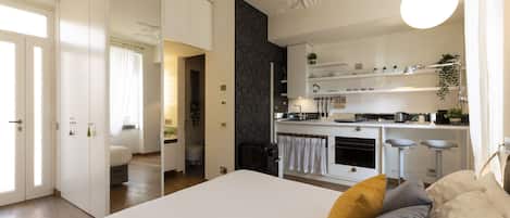 Studio Confort | Cuisine privée | Réfrigérateur, four, plaque de cuisson, lave-vaisselle