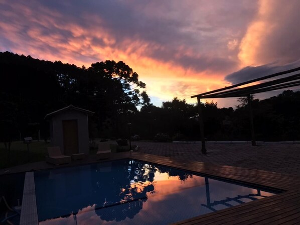 Outdoor pool, pool loungers