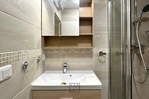 Hair dryer, towels, toilet paper