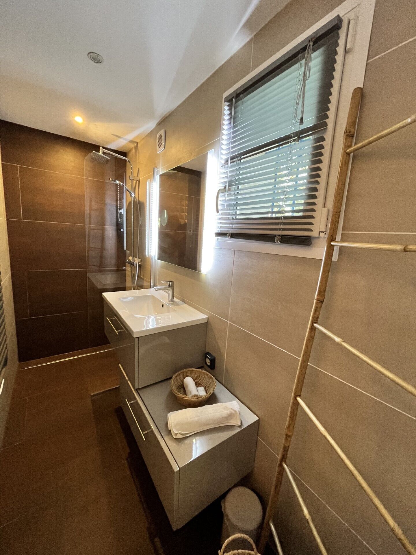 Shower, hair dryer, toilet paper