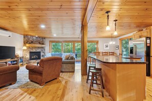 Living area - Wooded Bethel Chalet | Fireplace, Deck & Fire Pit (Bethel)