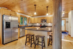 Private kitchen - Wooded Bethel Chalet | Fireplace, Deck & Fire Pit (Bethel)