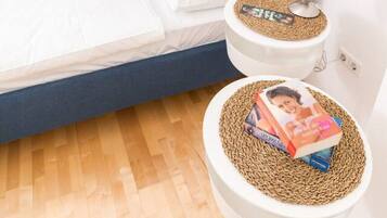 1 bedroom, desk, iron/ironing board, travel crib