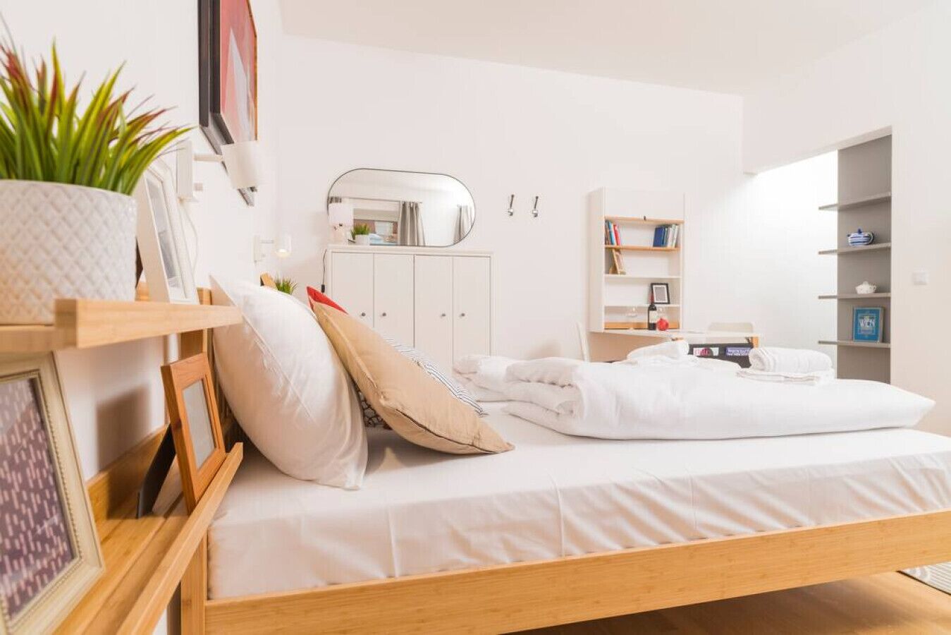 1 bedroom, desk, iron/ironing board, travel crib