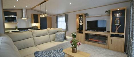 Televisión y chimenea