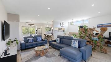 Televisio, takka, kirjoja